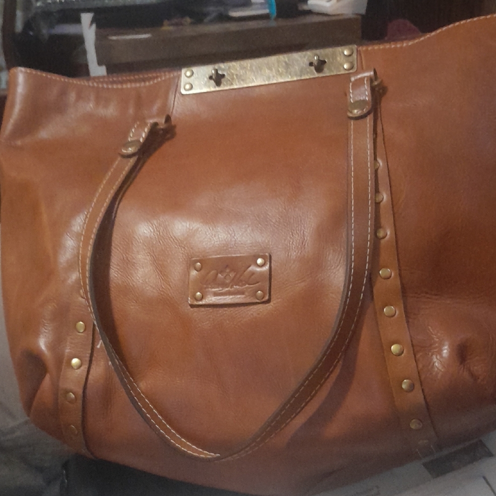 Patricia Nash Tan Leather Tote with Gold Accents